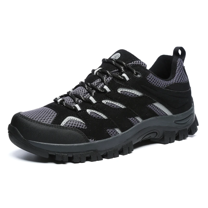 Уличная обувь для мужчин, износостойкие мужские походные кроссовки, большие размеры 39-46, Мужская альпинистская обувь, армейские зеленые летние Трекинговые ботинки - Цвет: Black