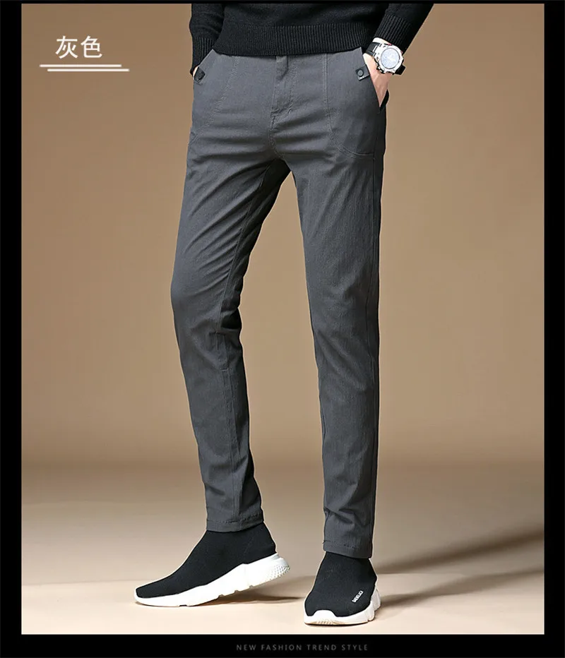 New 2018 Mens Casual Pants Fashion Business Male Cotton Slim Pant Straight Trousers Long Pants Solid Color 28-42 (5)