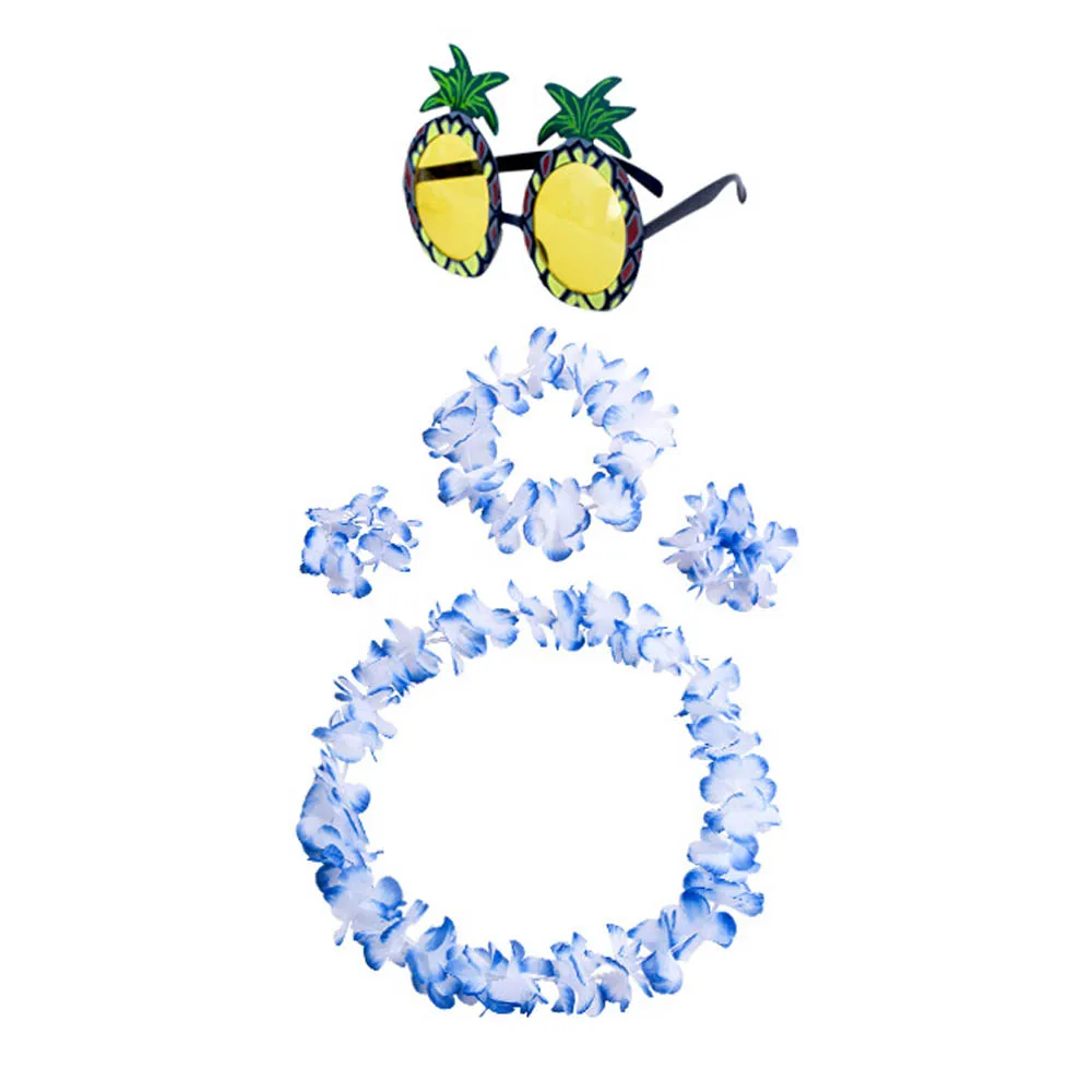 5 шт. Гавайские вечерние комплекты декора солнцезащитные очки с дизайном «ананас» Тропическое Ожерелье Браслет повязка на голову нарядное платье костюмы гирлянда из цветов комплект - Цвет: 3