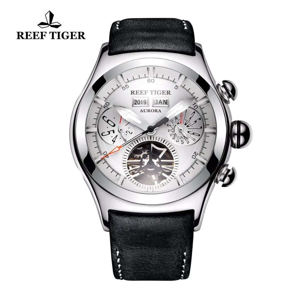 Мужские механические часы Reef Tiger/RT аналоговые стальные с турбийоном ремешок из