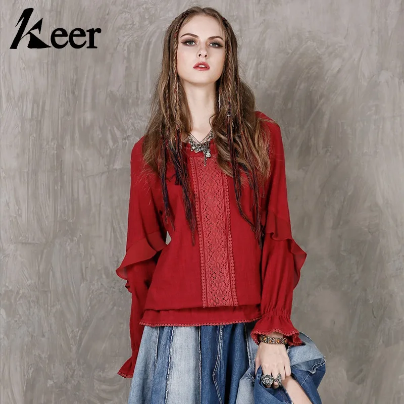 Keer Qiaowa Ruffle Sleeve Blouse Women 2018 Spring Long