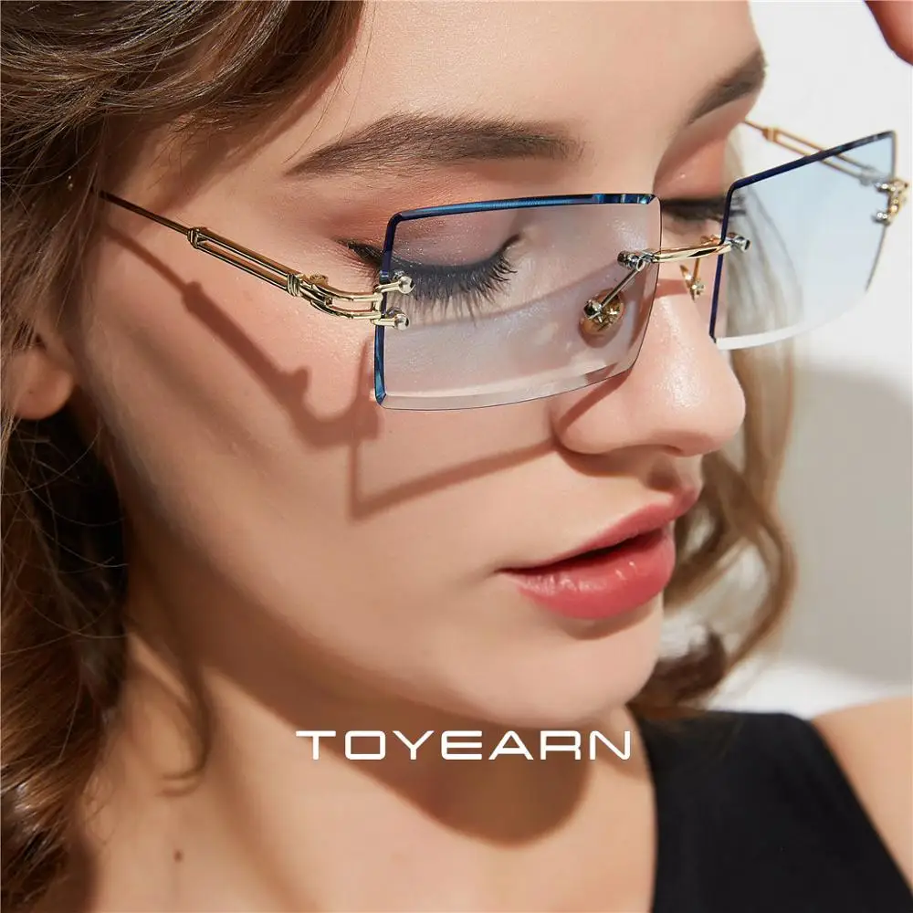 

2019 New Fashion Rectangle Rimless Sunglasses Women Vintage Luxury Brand Designer Lady Cutting Lens Sun Glasses For Female