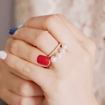 Двухслойные Элегантные кольца с искусственным жемчугом для женщин, золотой цвет, новая мода,, милый подарок
