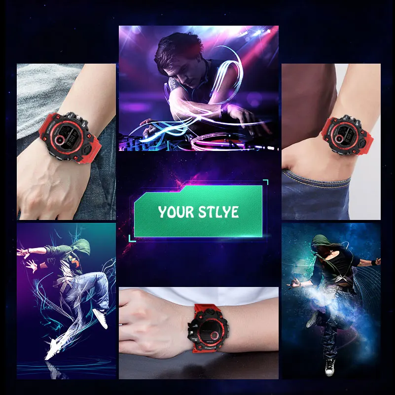 BOAMIGO brand UTC DST time raise to wake led light men digital sport red military watches 4
