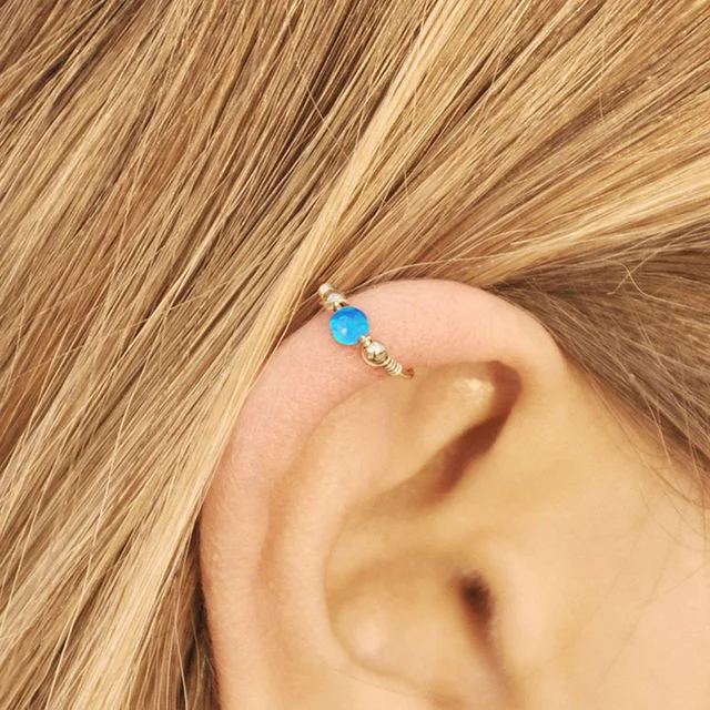 Domino Handmade Blue Opal Cartilage Earring Helix Domino Handmade Blue Opal Cartilage Earring Helix Piercing Hoop Nose Ring