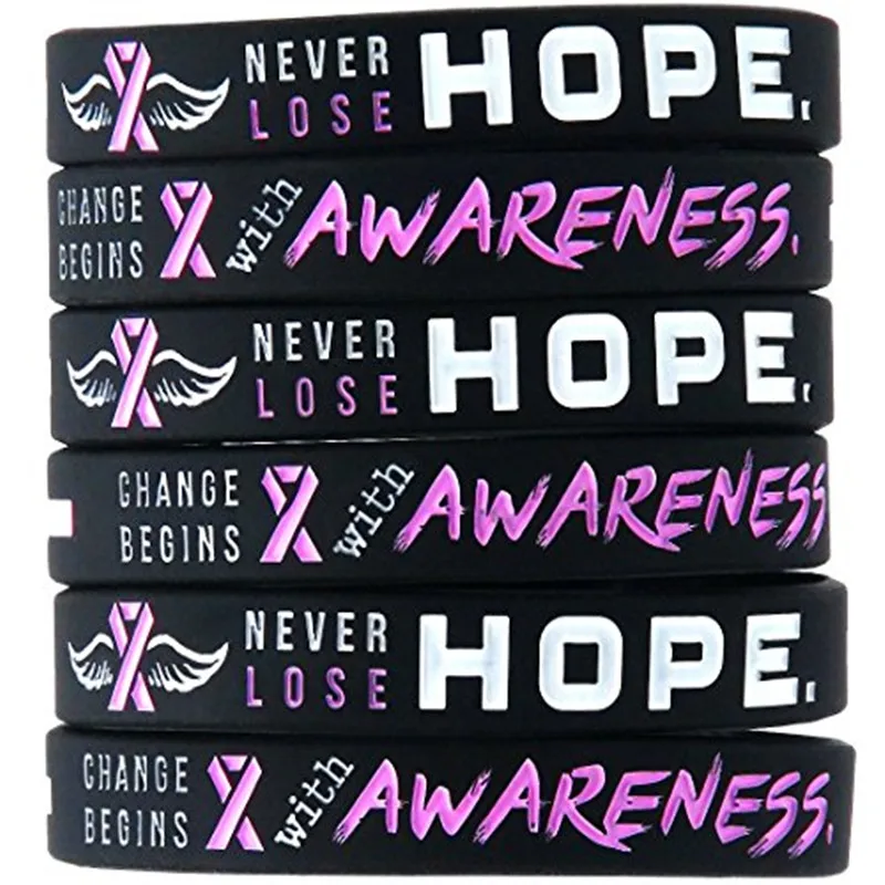 Breast Cancer Awareness Sport Wrist Bands Pink or White with Pink Ribbon 