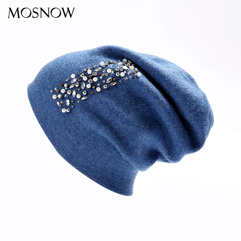 

Hat Female Women Wool Rhinestone 2019 High Quality New Winter Knitted Beanie Cap For Girls Skullies Bonnet Femme #MZ879
