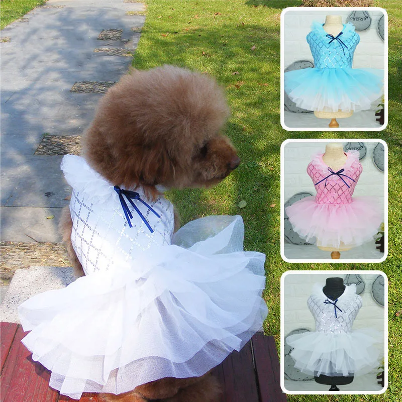 Fashion Summer Style Grid Sequins Dog Dress Dogs Princess Dresses Pet