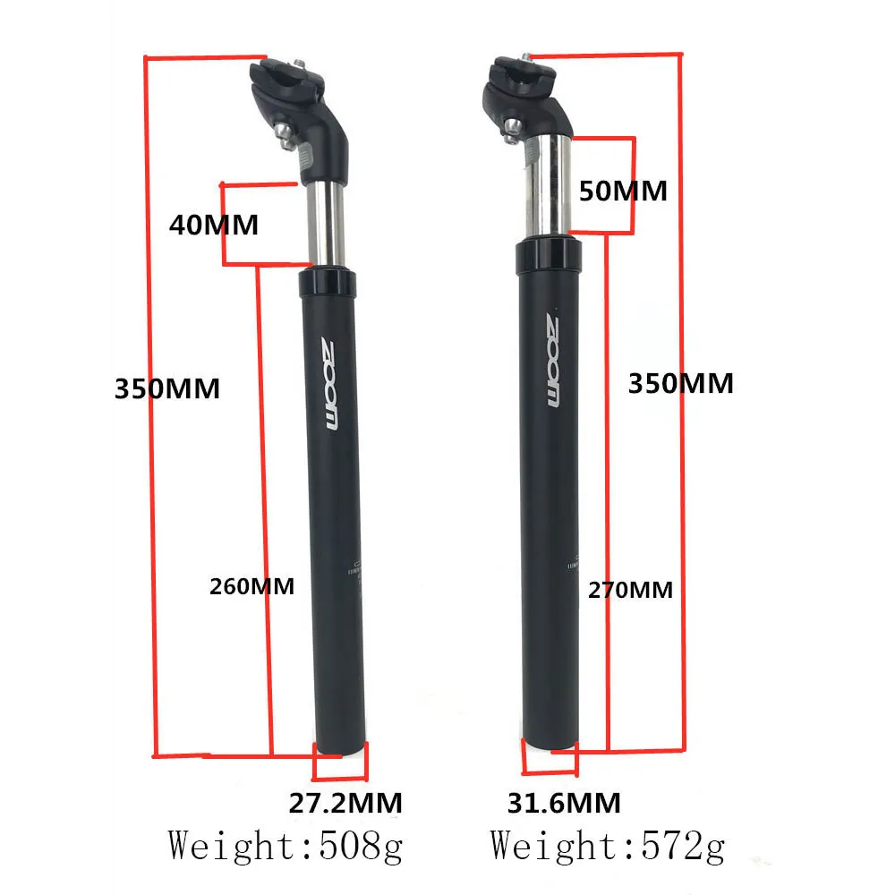 Zoom подвеска велосипед seatpost 27.2/31.6x350 мм гидравлические сиденья пост алюминия