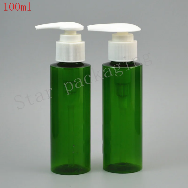(40pcs)100ML empty green PET pump bottle Plastic cosmetic container