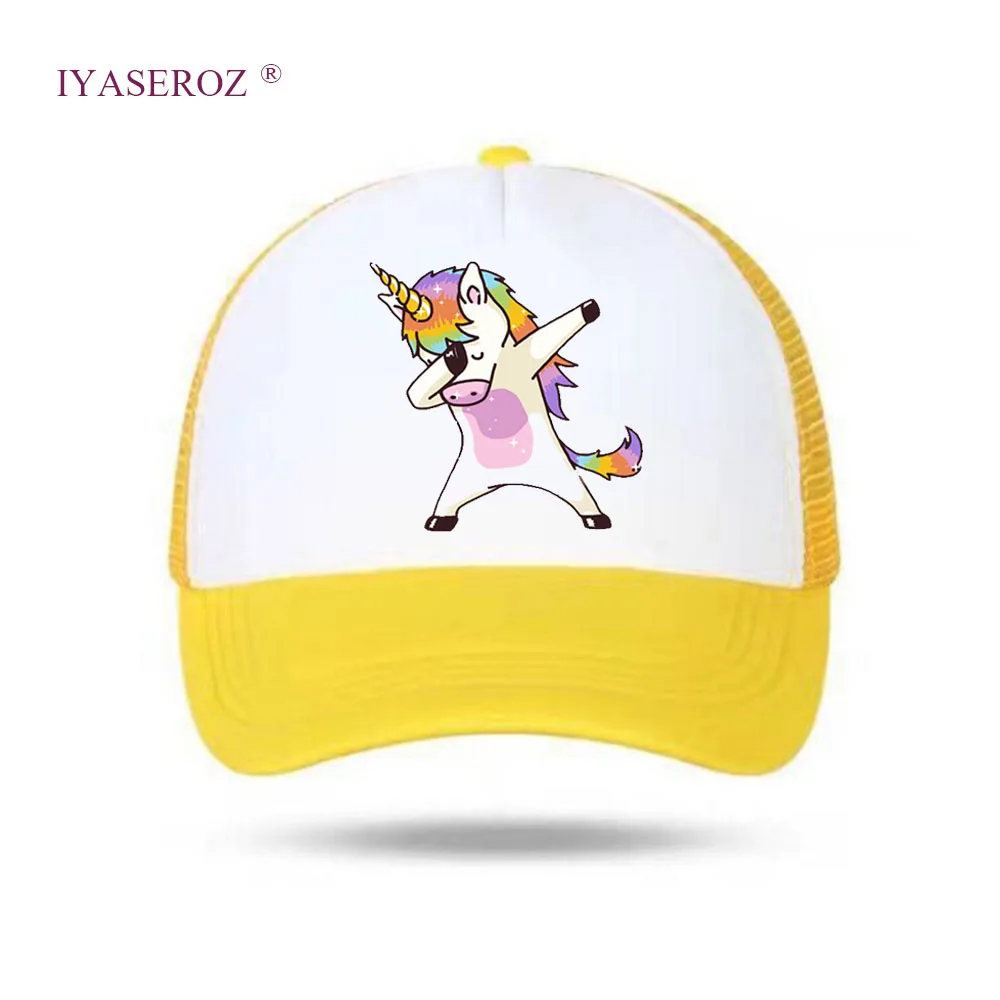 

IYASEROZ Baby Child Baseball hat Net Snapbacks Kids/Adult Cap Curved Peaked Caps Custom LOGO Dabbing Unicorn #2 Hats Summer Wear