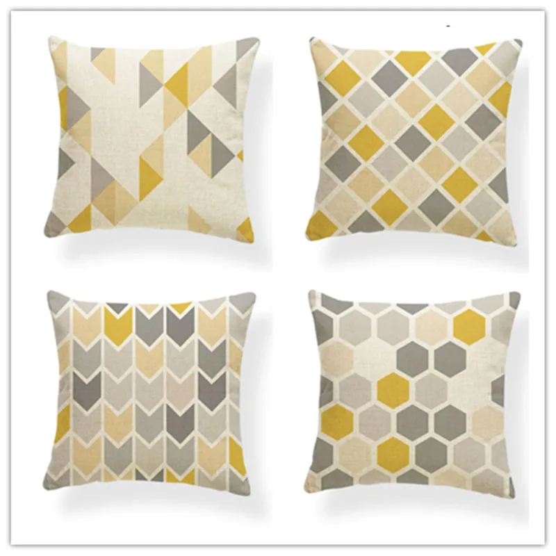 

Brand Pillow Geometric Yellow Gray Striped Arrow Chevron Cushion Cover Shabby Chic Car Cheap Office Polyester Scatter Autum