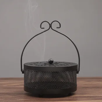 

Simple creative fireproof belt cover hollow iron art mosquito incense box portable mosquito incense shelf for household use