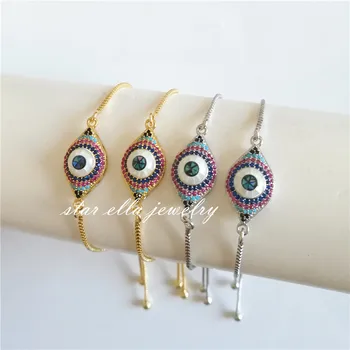 

Starella Micro Paved Multi Color Cubic Zirconia White Abalone Oval Turkey Evil Eye Link Chain Lucky Bracelet Pulseras Joyeria