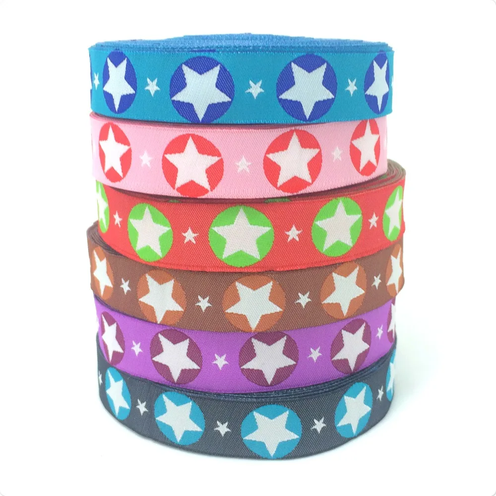 

NEW wholesale 5/8 '(16 mmx10yards) 100% Polyester Woven Jacquard Ribbon star series for Dog collar KTZD15102802