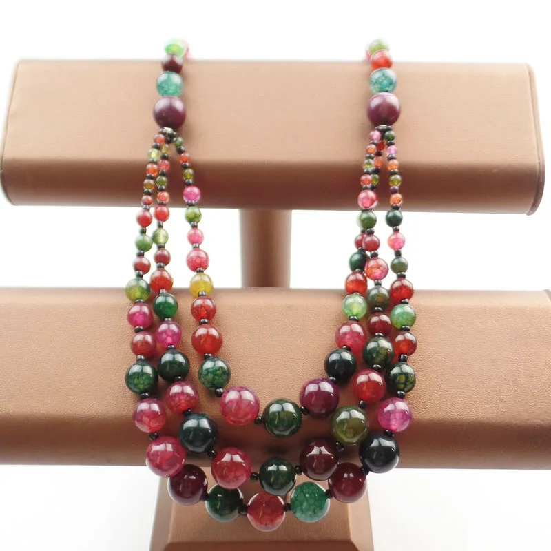 

(Min.order 10$ mix) 1Strand Three Floors Mixed Color Dragon Veins Stone Round Beads Necklace 18.5 inch SHX1187(Free Shipping)