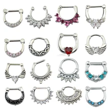 AOEDEJ Кристалл носа Перегородка кликер пирсинг ювелирные изделия для тела 16 г перегородка кликер усы перегородка пирсинг носа кольца Septo клип на
