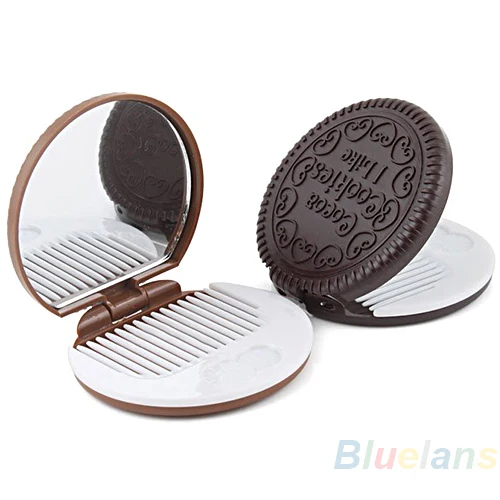 

2015 Cute Cookie Shaped Design Mirror Makeup Chocolate Comb 00BX 5WRM 7H24