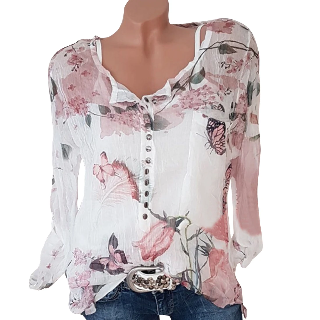 2019 Fashion Women Plus Size Chiffon Shirt Sexy V-Neck Full Sleeve Autumn Blusa Feminina Women Blouse Tops Single-Breasted Print 2019 Fashion Women Plus Size Chiffon Shirt Sexy V-Neck Full Sleeve Autumn Blusa Feminina Women Blouse Tops Single-Breasted Print