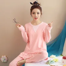 Женская одежда для лета пижамы наборы ухода за кожей пижамный комплект с круглым вырезом с длинным рукавом Хлопок пикантные женские