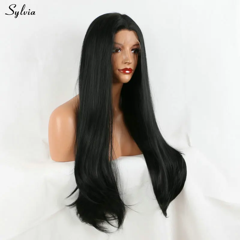 black long silky straight wig (3)