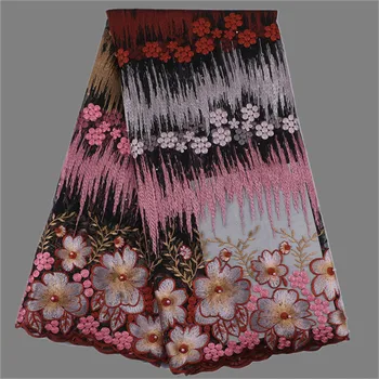 

Most fashion party dress material emroidery african tulle lace fabric with beads for making dress N266(5yards/lot)