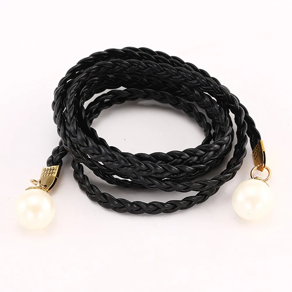 Женский ремень, белые кожаные ремни для женщин, стиль карамельных цветов, пеньковая переплетенная веревка, женский пояс для платья Z329 - Цвет: Black