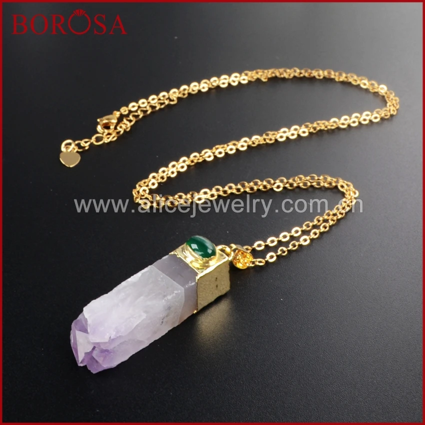 Borosa золотистого цвета Природный пурпурный кристалл Кристал острый бар и бисер кошачий глаз кулон ожерелье для оптовой WX010-N
