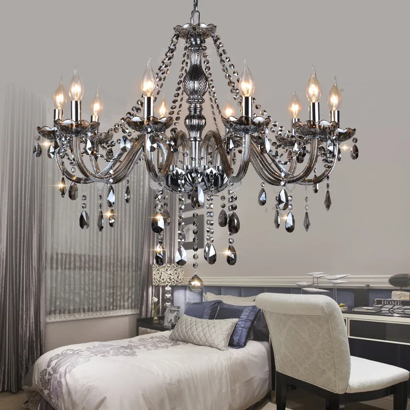 ModernCrystalChandeliersGraysmokeygreyK9LEDCrystalpendantlamp