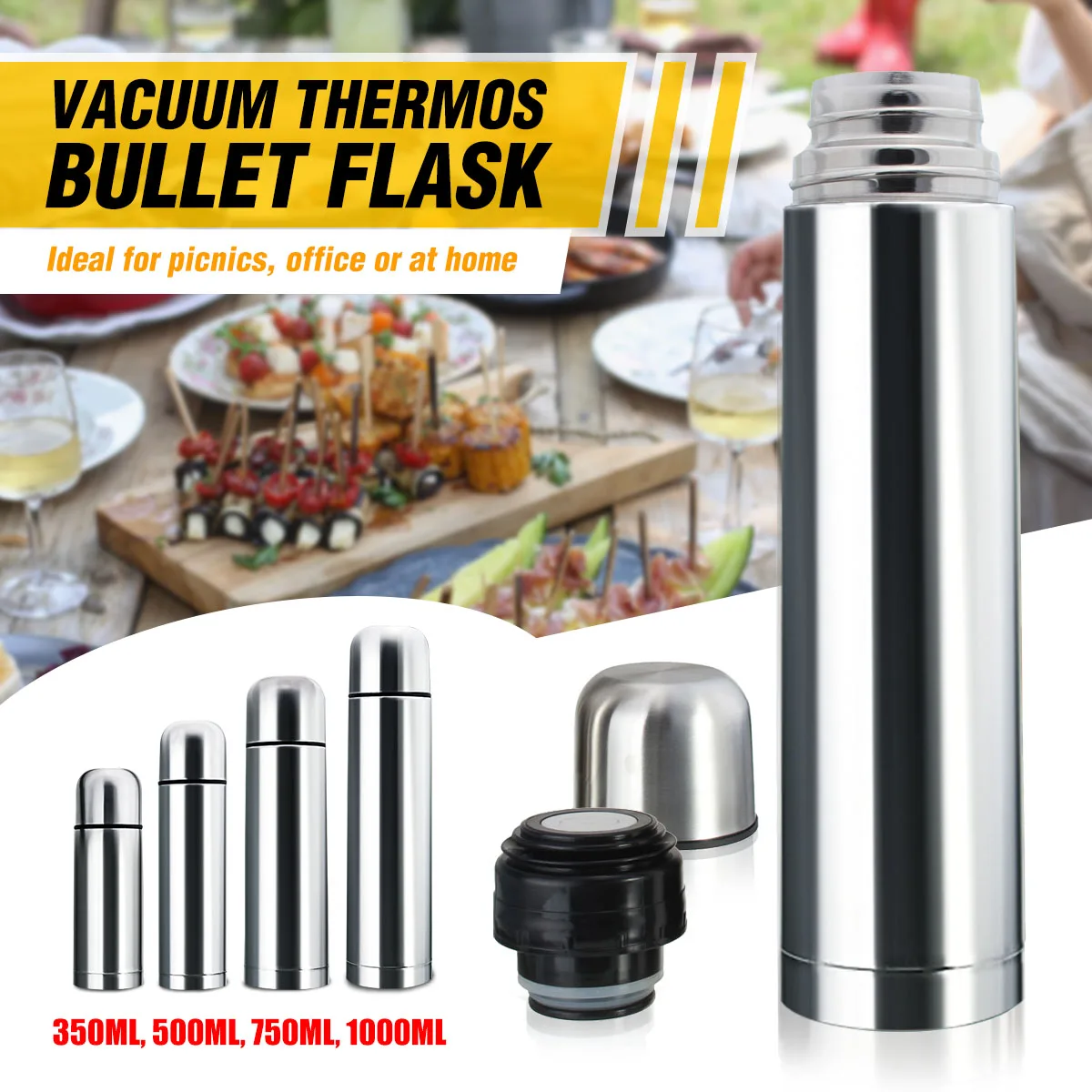 buy Silver 350 500 750 1000ml Stainless Steel Vacuum Thermoses Bullet Flask Cup Hot Cold thermal Water Bottle Keeps Warm or Cool