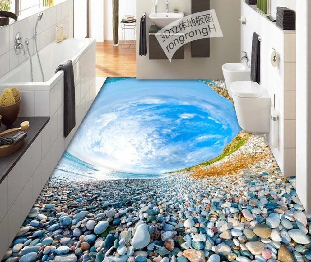 Waterproof wallpaper for bathrooms 3d PVC wallpaper pebble beach sky