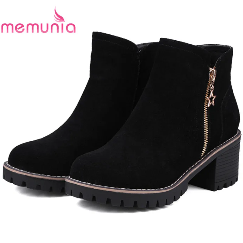 

MEMUNIA Big size 34-42 ankle boots for women cow suede high heels shoes woman platform boots female fashion spring autumn