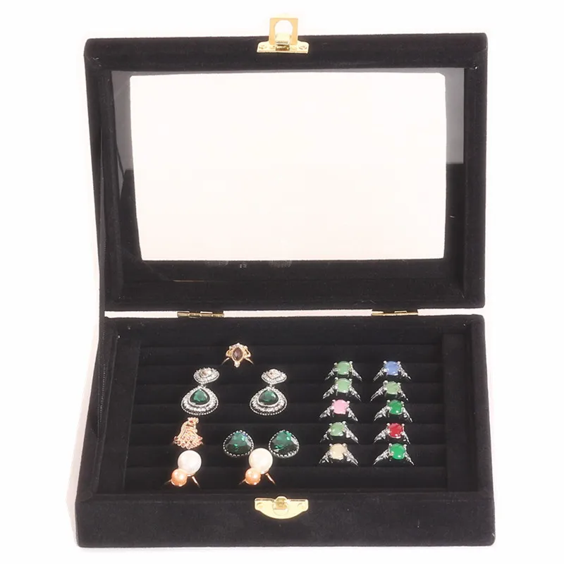 Лидер продаж, модная Высококачественная бархатная Подарочная коробочка, простое кольцо на сумку, коробка для хранения/15 сетка, шкатулка для ювелирных изделий - Цвет: ring black box