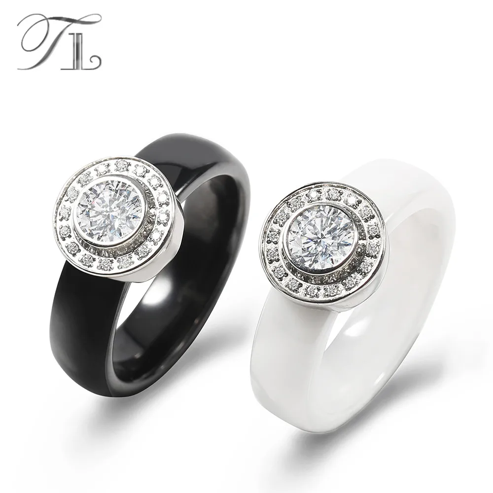 TL Jewelry Black&White Ceramic Wedding Ring Unique Design Inlaid Huge Zircon Delicate Cabochon Smooth Engagement Rings For Women TL Jewelry Black&White Ceramic Wedding Ring Unique Design Inlaid Huge Zircon Delicate Cabochon Smooth Engagement Rings For Women