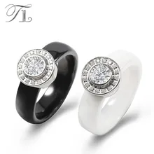 

TL Jewelry Black&White Ceramic Wedding Ring Unique Design Inlaid Huge Zircon Delicate Cabochon Smooth Engagement Rings For Women