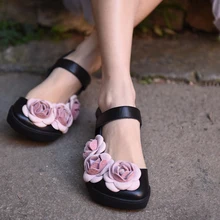 Artmu/оригинальные летние новые винтажные туфли из воловьей кожи с цветочным принтом милые сандалии ручной работы на плоской подошве удобная женская обувь; 86787L