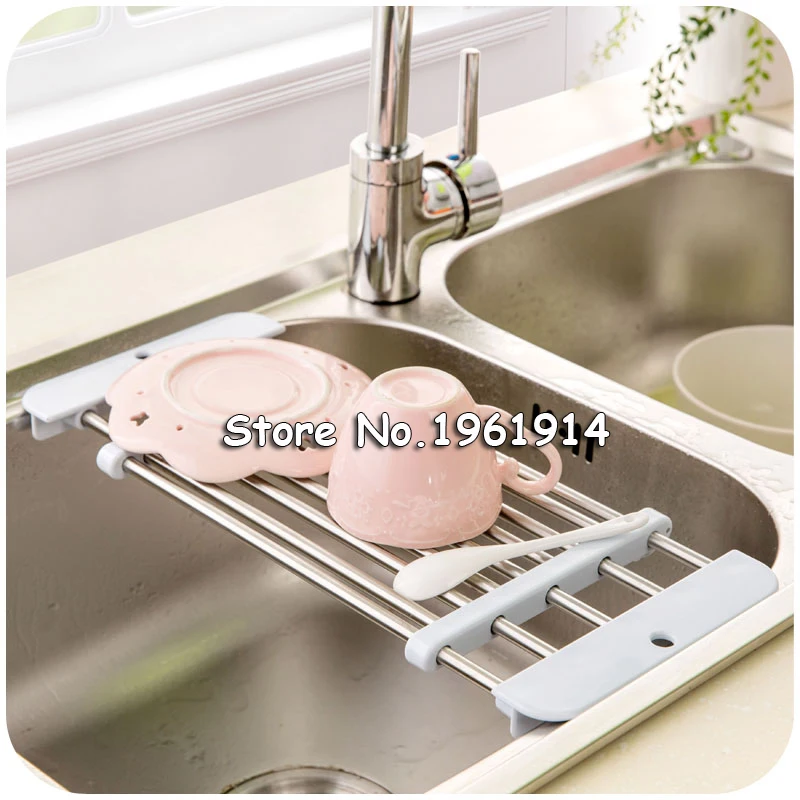 Sink Rack Roll Folding Drain Rack Stainless Steel Silicon Handy