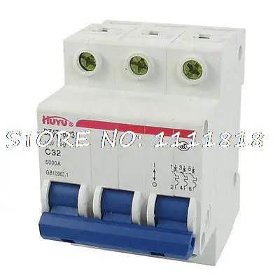 

AC 400V 32 A 6000A 3P 3 Poles Miniature Circuit Breaker DIN Rail DZ47-63 C32