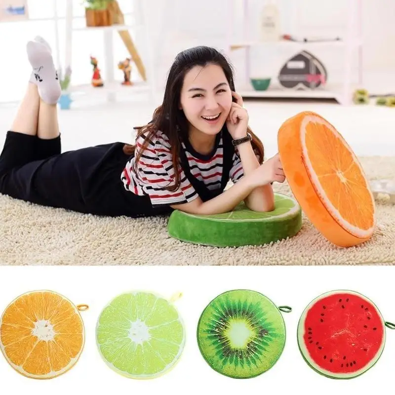 

High quality Cute 3D Fruit Round Cushion Pillow Simulation Plush Fruit Pad Pillow For Chair Seat Sofa Floor Mat Gift