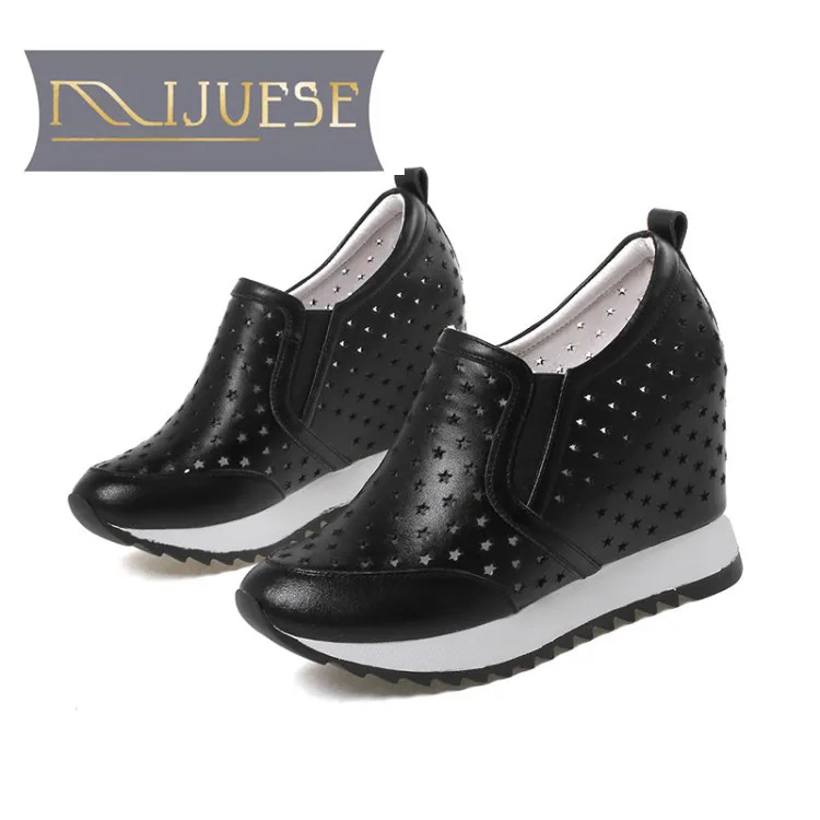 

MLJUESE 2018 women pumps cow leather red bottom increased Internal high heels platform pumps boat shoes sport sneakers