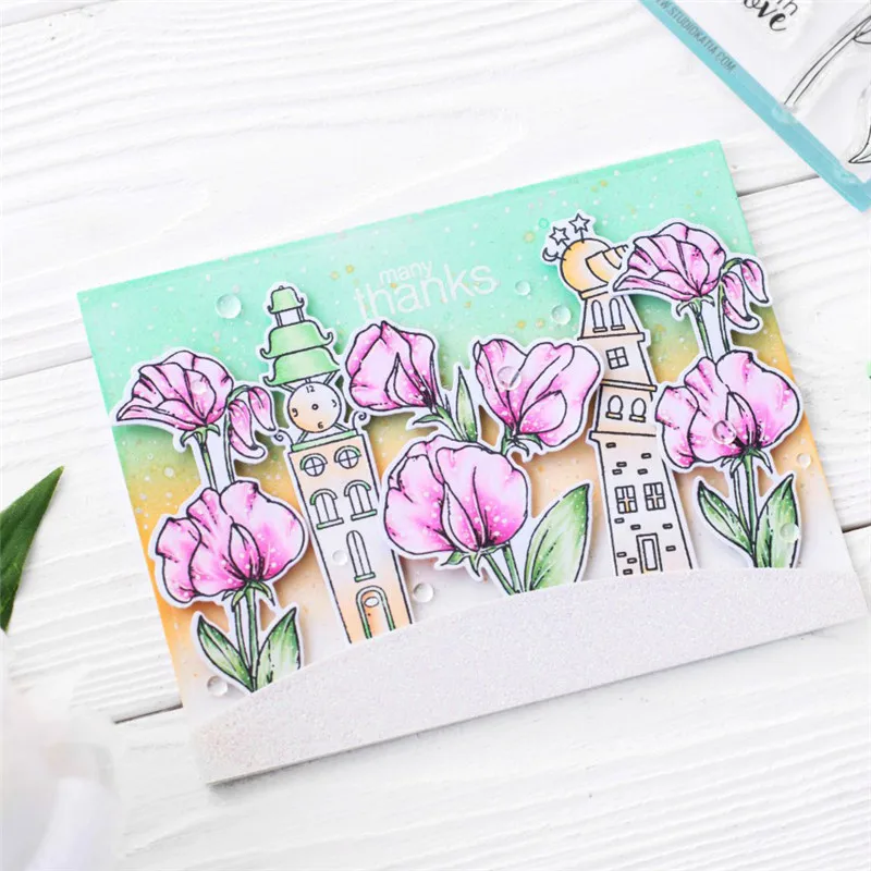

YaMinSanNiO Flower Stamp with Cutting Die for DIY Scrapbooking Leaves Metal Cutting Dies Clear Stamp Card Making Crafts New 2019