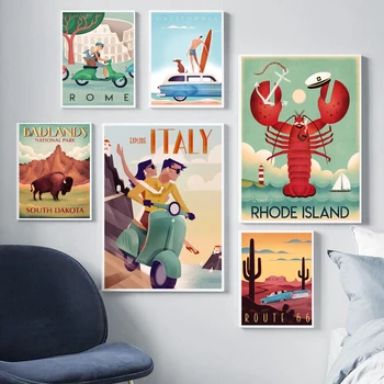 

Famous World Travel Italy Island Rome Poster Series Canvas Painting Wall art Posters and Prints Pictures For Living Room Decor