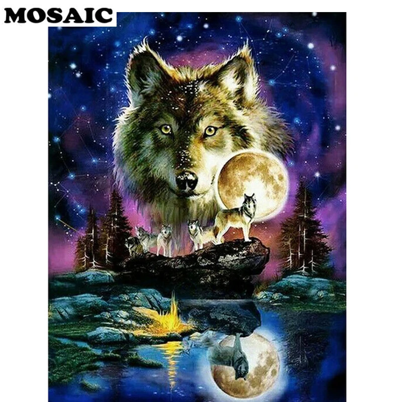 

5d diy full square Diamond Mosaic 5D DIY Wolves Image Diamond Embroidery Set Rhinestone Living Room Decorative