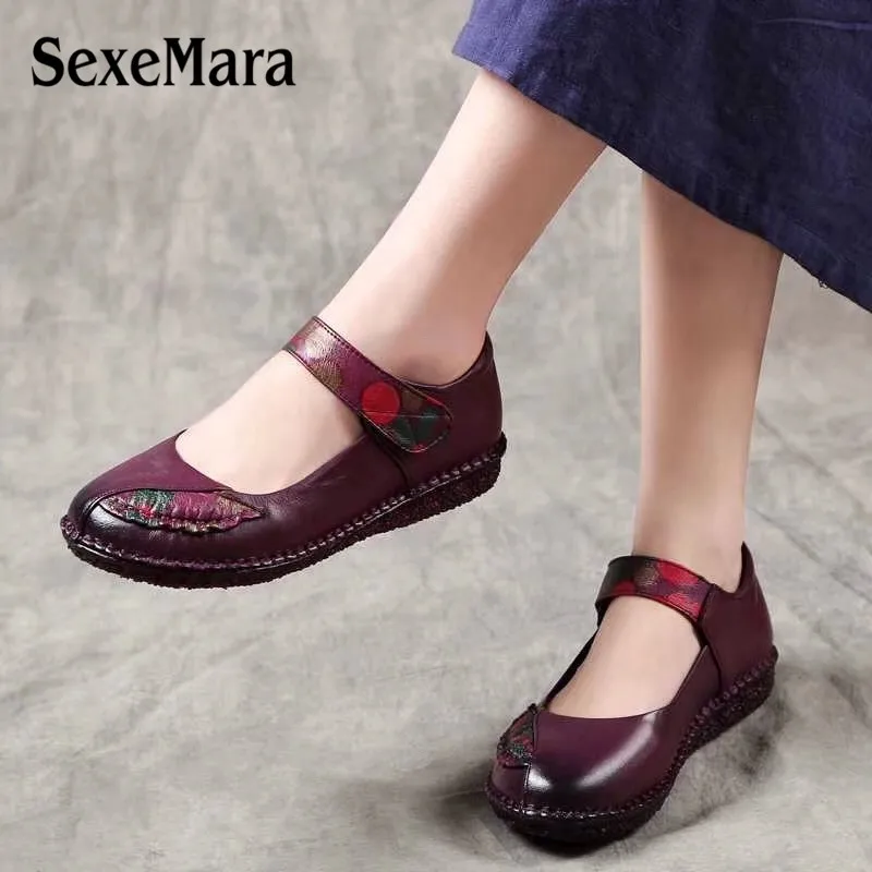 35 Cuir Sexemara Doux En Purple Pourpre Femmes Véritable De Appartements Color Photo Rouge 41 Dames Confortable Rétro photo Red Noir Respirant Printemps Taille Chaussures Black photo TttAqwrpz