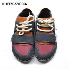 HUIFENGAZURRCS-Лидер продаж в стиле «Mori girl ручной работы в стиле ретро из натуральной кожи на плоской подошве, Для женщин японский стиль смешанного цвета Обувь на шнуровке, 4 вида цветов