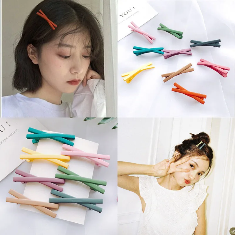 

New Simple girl matte color cross hairclips Korea basic hairpin clip hair accessories headdress Barrette Headwears women D2835