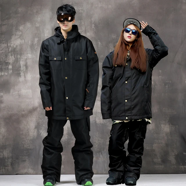 Cheap 2016 New Couples Ski Snowboard Jacket suit Women Men Waterproof Thermal Black Lovers Jacket Suit Male Camping Sport Clothing Set