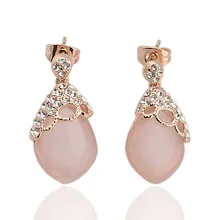 USTAR создан розовый опал серьги гвоздики для женщин выдалбливают розовое золото цвет Австрия серьги с кристаллами ювелирные изделия женские brincos S8