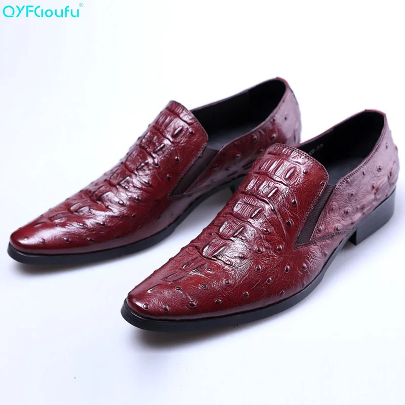 

New Design Fashion Black Wine Red Genuine Leather Man Dress Shoes Fashion Men Formal Crocodile Pattern Party Shoes