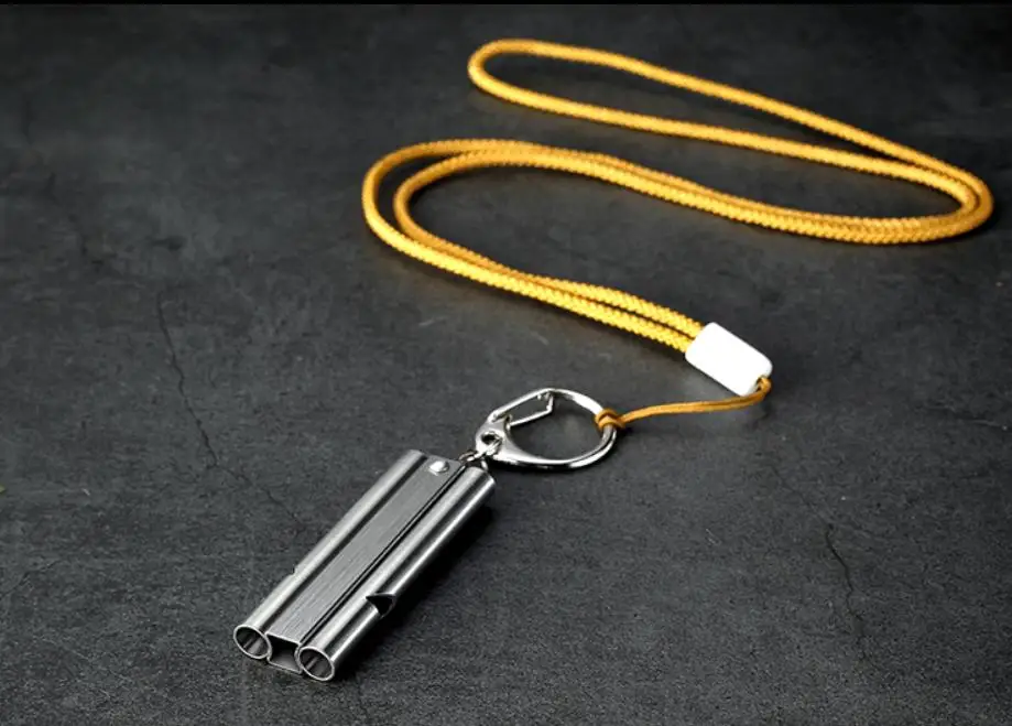 Metal stainless steel training whistle double tube high frequency whistle outdoor survival fire referee sports whistle